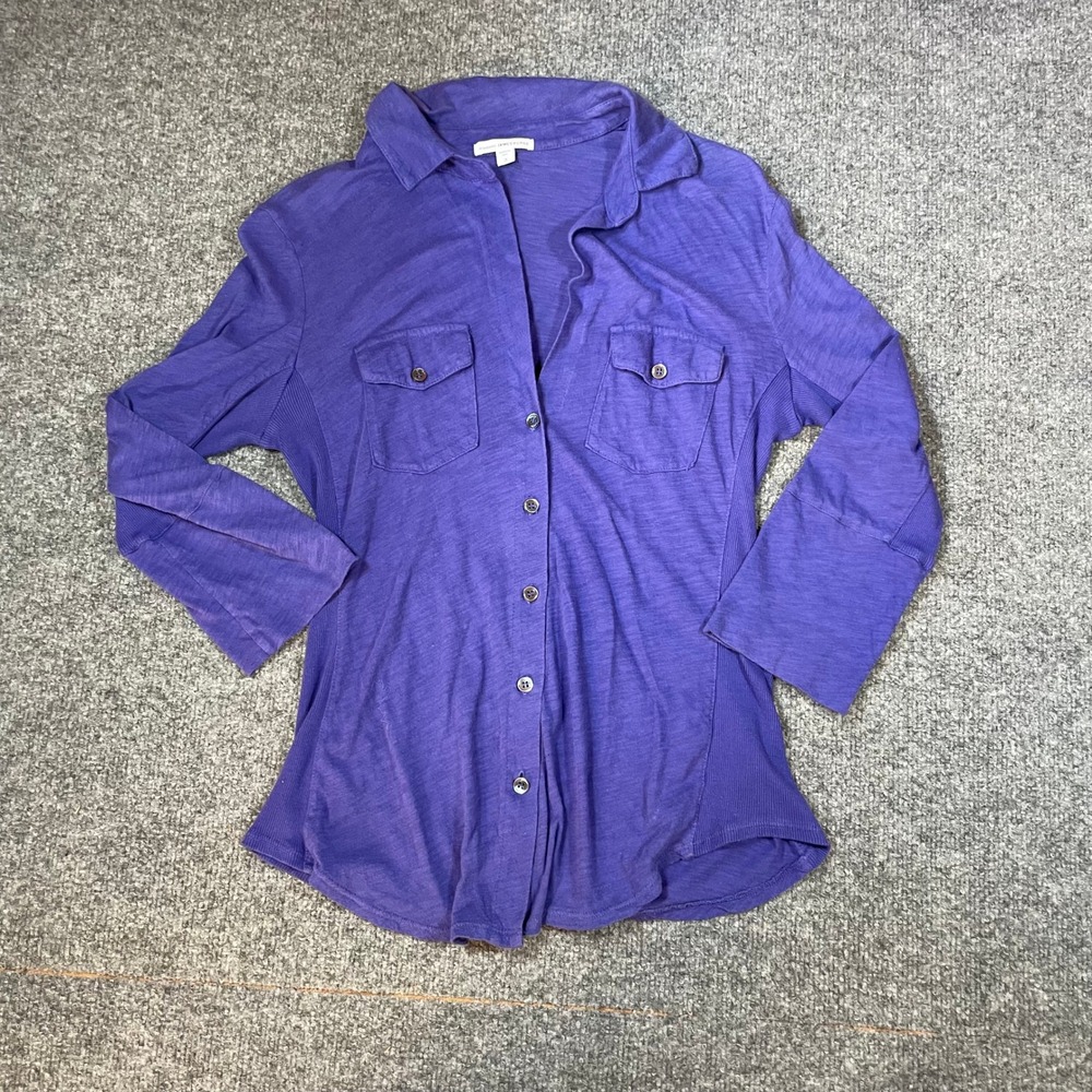 Standard James Perse Button Down Shirt Womens 3 Purple Slub Cotton Ribbed Side